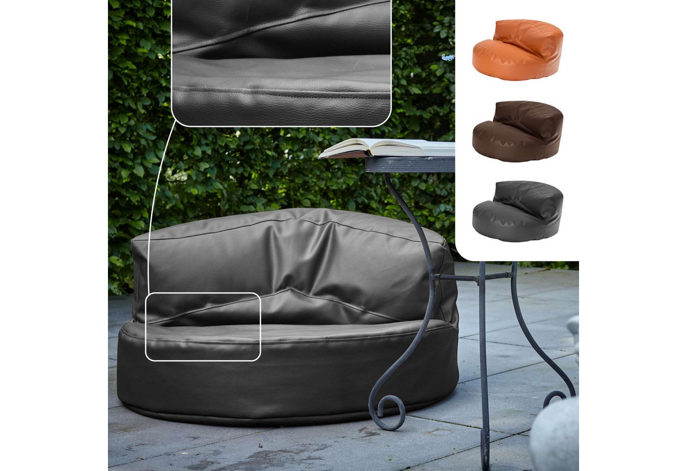 Green Bean Sitzsack Sitzsack Kunstleder Sofa Indoor Lounge (Indoor & Outdoor, abwaschbarer Bezug, hoher Sitzkomfort, Sitzlounge), Couch / Lounge im Sitzsack-Des – Bild 2 von 5