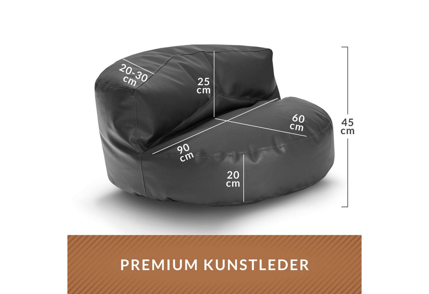 Green Bean Sitzsack Sitzsack Kunstleder Sofa Indoor Lounge (Indoor & Outdoor, abwaschbarer Bezug, hoher Sitzkomfort, Sitzlounge), Couch / Lounge im Sitzsack-Des – Bild 4 von 5
