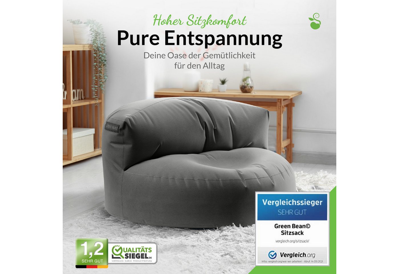 Green Bean Sitzsack Sitzsack Sofa Indoor Outdoor Lounge (mit Rückenlehne, wasserabweisender & abwaschbarer Bezug), Couch Sitzmöglichkeit Gartenliege mit Rückenl – Bild 2 von 5