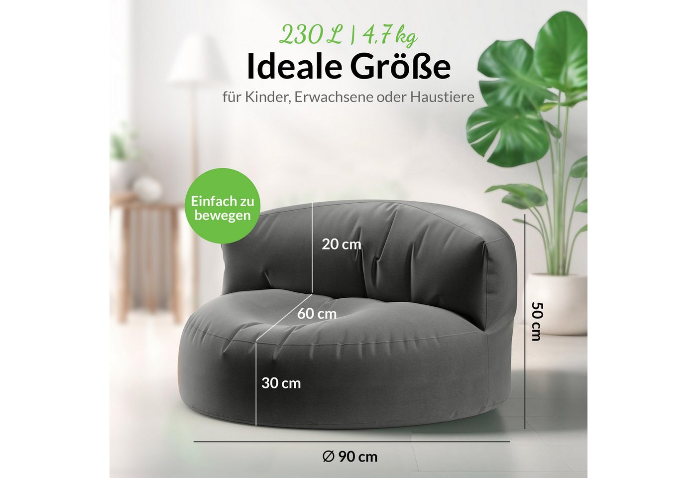 Green Bean Sitzsack Sitzsack Sofa Indoor Outdoor Lounge (mit Rückenlehne, wasserabweisender & abwaschbarer Bezug), Couch Sitzmöglichkeit Gartenliege mit Rückenl – Bild 3 von 5