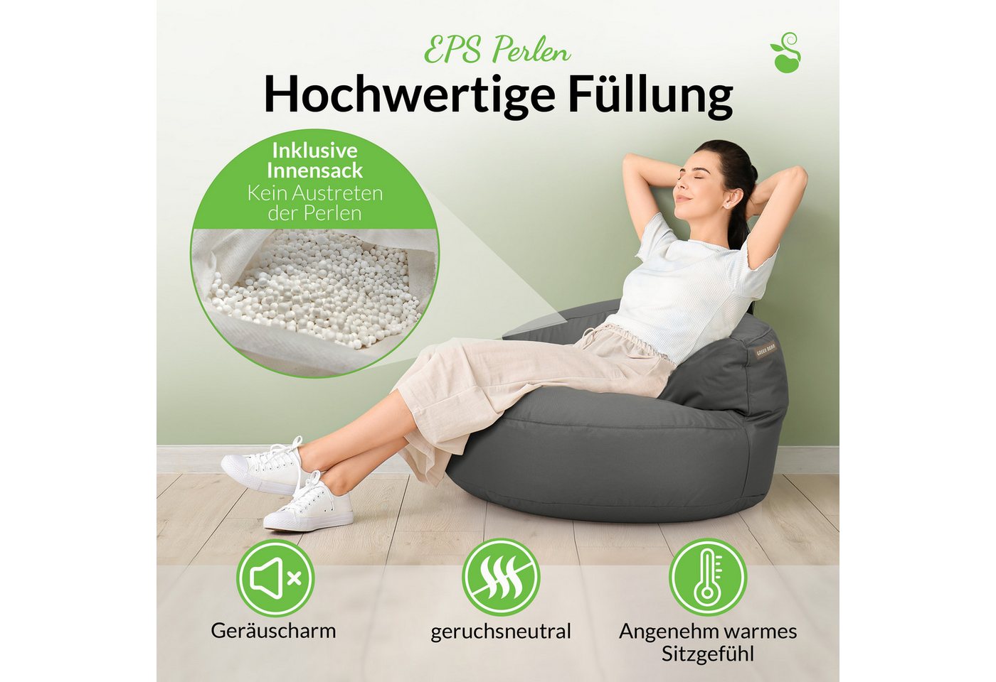 Green Bean Sitzsack Sitzsack Sofa Indoor Outdoor Lounge (mit Rückenlehne, wasserabweisender & abwaschbarer Bezug), Couch Sitzmöglichkeit Gartenliege mit Rückenl – Bild 4 von 5