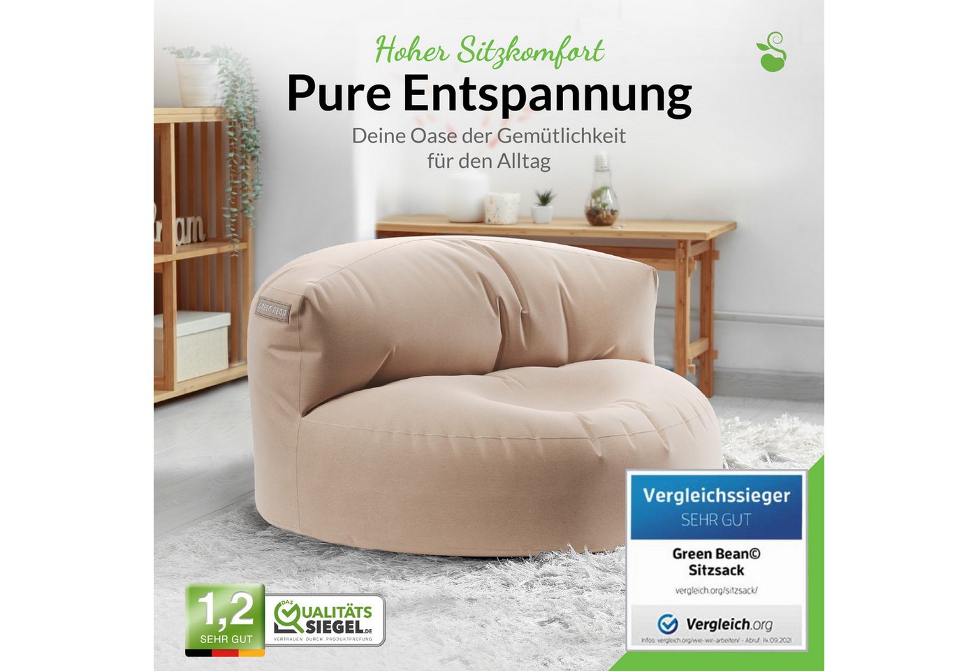 Green Bean Sitzsack Sitzsack Sofa Indoor Outdoor Lounge (mit Rückenlehne, wasserabweisender & abwaschbarer Bezug), Couch Sitzmöglichkeit Gartenliege mit Rückenl – Bild 2 von 5