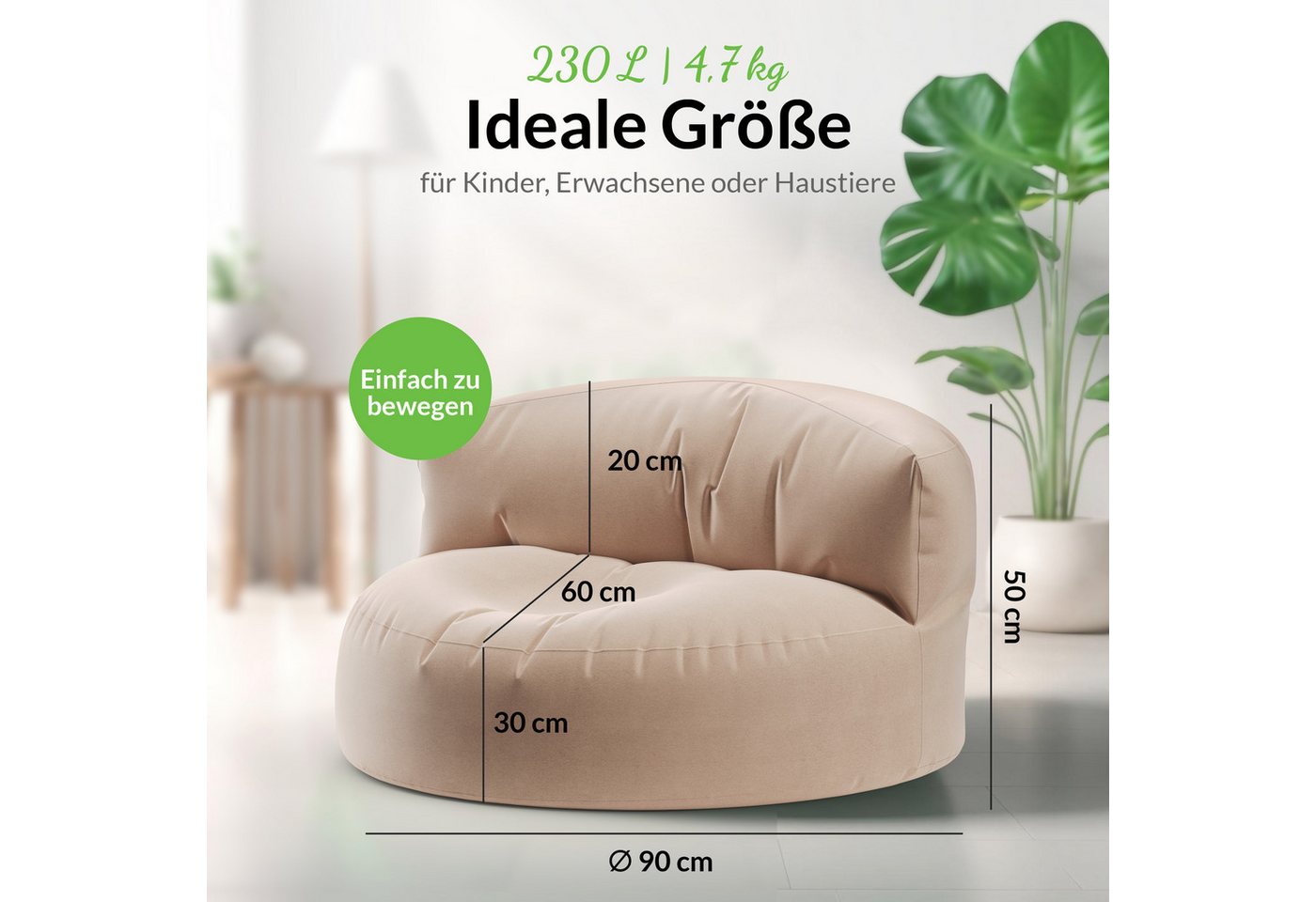 Green Bean Sitzsack Sitzsack Sofa Indoor Outdoor Lounge (mit Rückenlehne, wasserabweisender & abwaschbarer Bezug), Couch Sitzmöglichkeit Gartenliege mit Rückenl – Bild 3 von 5