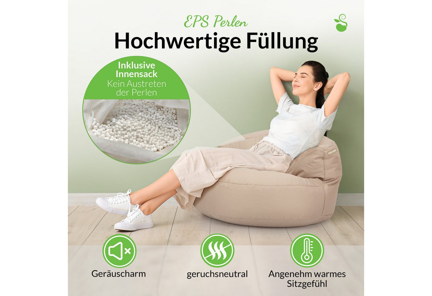 Green Bean Sitzsack Sitzsack Sofa Indoor Outdoor Lounge (mit Rückenlehne, wasserabweisender & abwaschbarer Bezug), Couch Sitzmöglichkeit Gartenliege mit Rückenl – Bild 4 von 5