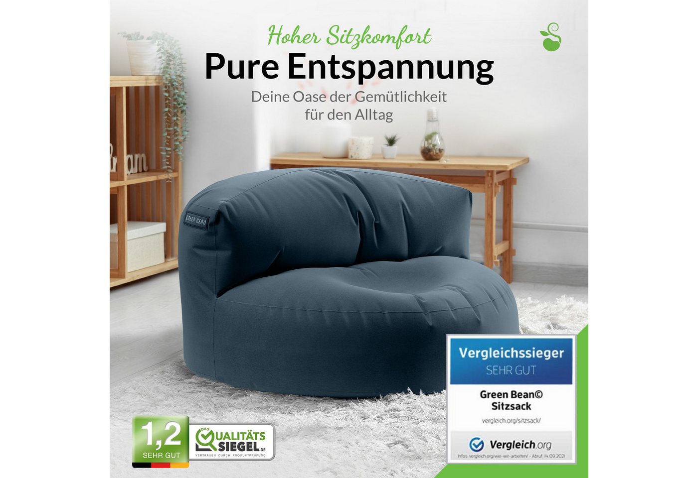 Green Bean Sitzsack Sitzsack Sofa Indoor Outdoor Lounge (mit Rückenlehne, wasserabweisender & abwaschbarer Bezug), Couch Sitzmöglichkeit Gartenliege mit Rückenl – Bild 2 von 5
