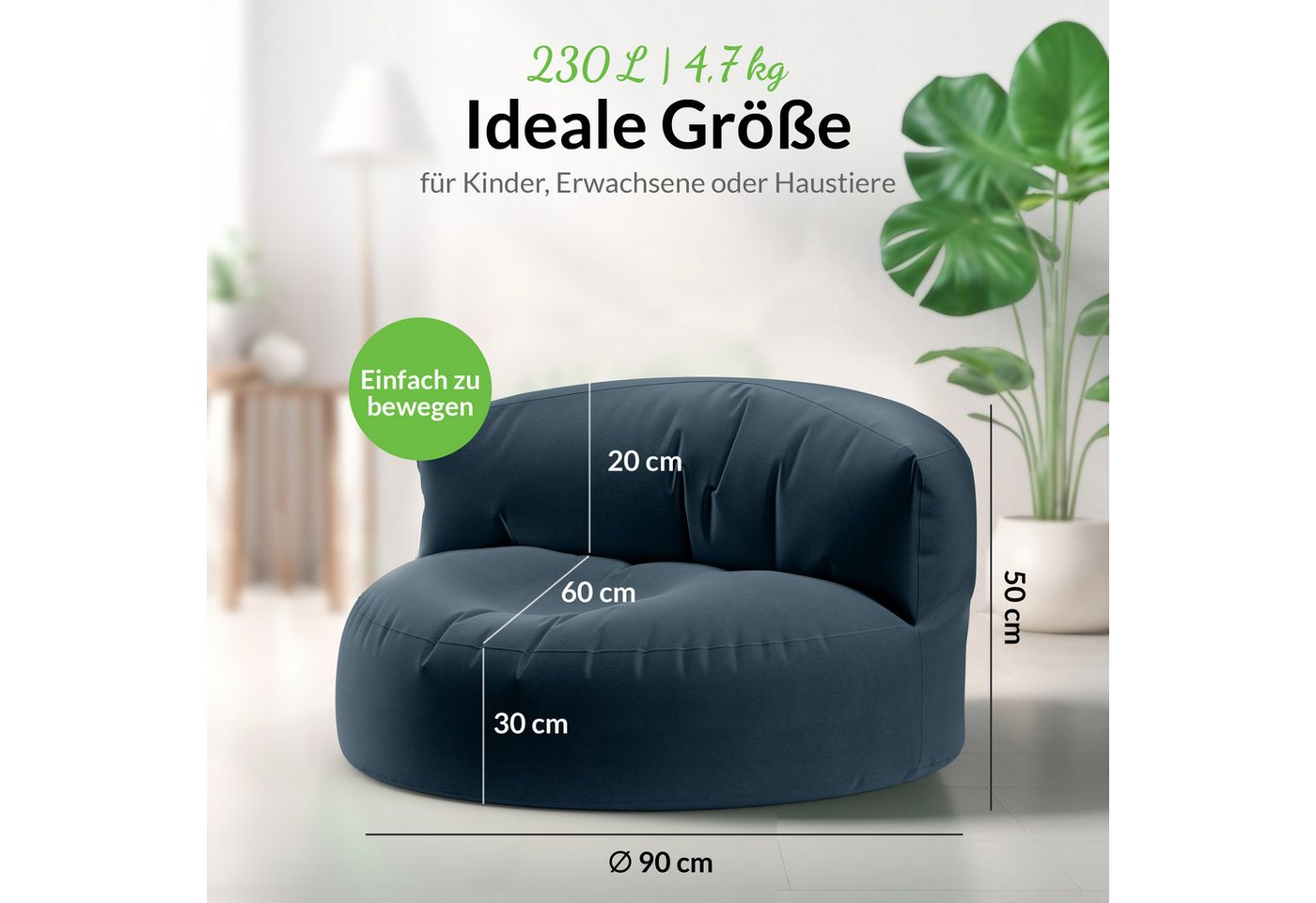 Green Bean Sitzsack Sitzsack Sofa Indoor Outdoor Lounge (mit Rückenlehne, wasserabweisender & abwaschbarer Bezug), Couch Sitzmöglichkeit Gartenliege mit Rückenl – Bild 3 von 5