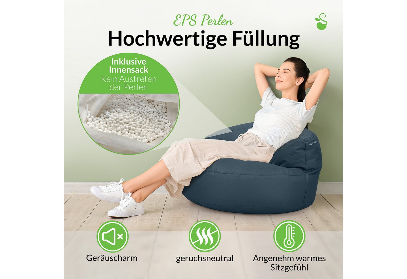 Green Bean Sitzsack Sitzsack Sofa Indoor Outdoor Lounge (mit Rückenlehne, wasserabweisender & abwaschbarer Bezug), Couch Sitzmöglichkeit Gartenliege mit Rückenl – Bild 4 von 5
