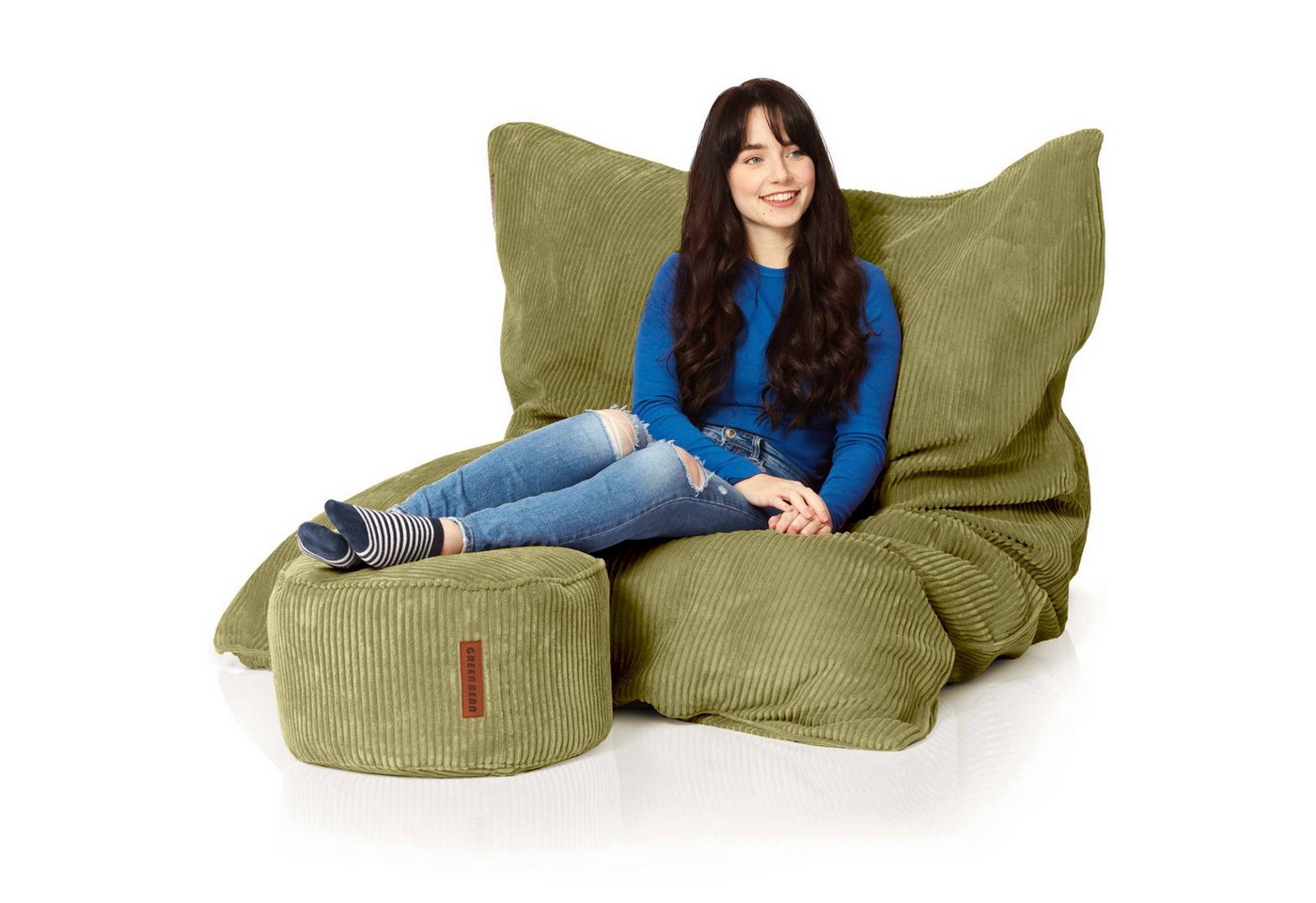 Green Bean Sitzsack XXL Sitzsack Square Cord + Hocker (Sitzsack + Hocker im Set - XXL Riesensitzsac mit passendem Fußhocker), Bean Bag Bodenkissen Liegekissen S – Bild 2 von 5