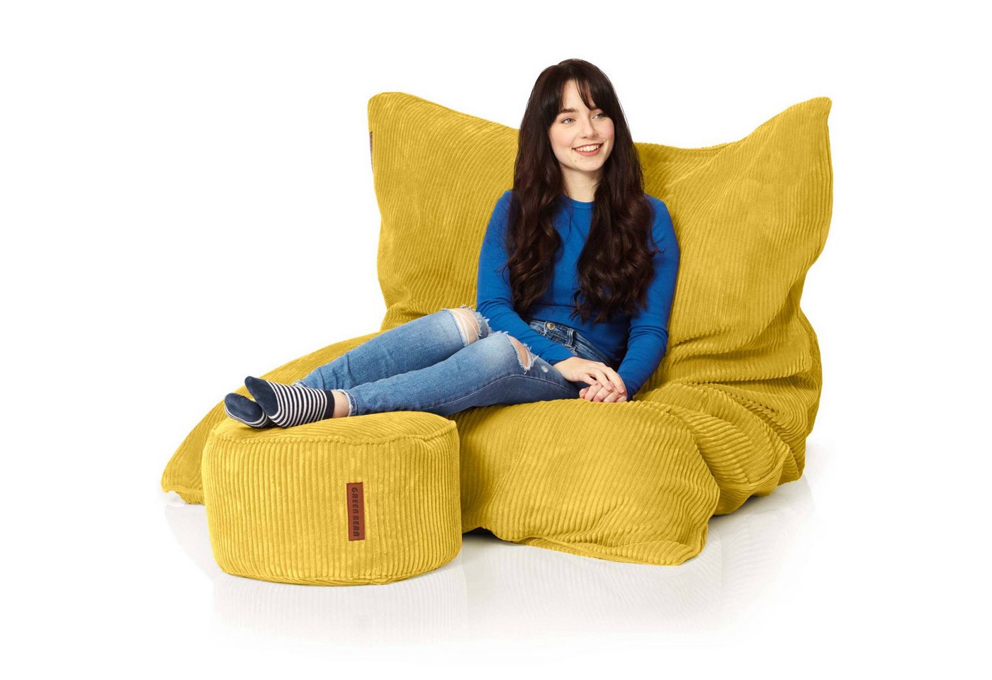 Green Bean Sitzsack XXL Sitzsack Square Cord + Hocker (Sitzsack + Hocker im Set - XXL Riesensitzsac mit passendem Fußhocker), Bean Bag Bodenkissen Liegekissen S – Bild 2 von 5