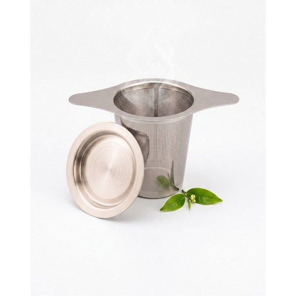Green Coffein Teesieb Edelstahl-Teesieb mit Deckel, Teefilter für Tassen & Kannen, (Teebereiter-Zubehör / Teesieb-Set, 2-teiliges Set bestehend aus Teefilter un