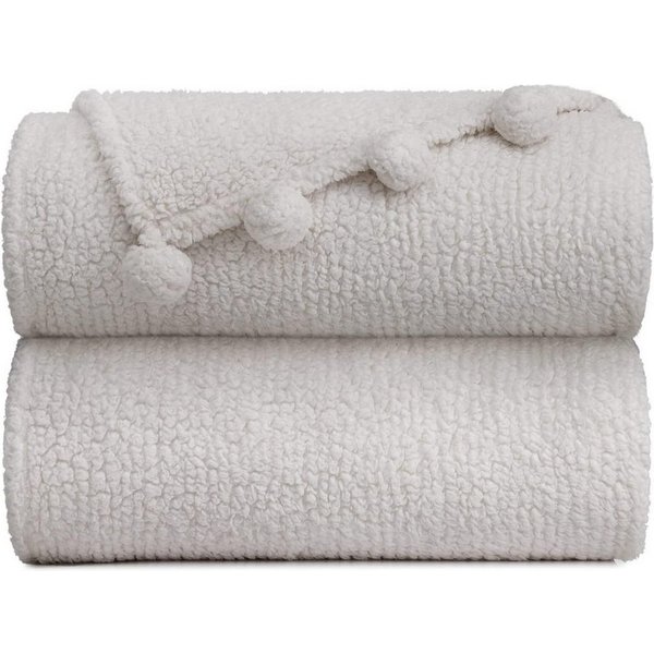 Überwurf Fleecedecke, GREEN ORANGE, Sherpa Struktur, Pompons, 350 g/m²
