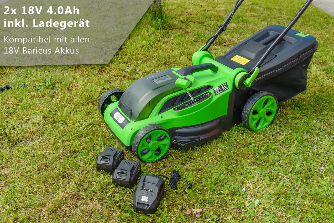 Green Tools Akkurasenmäher 36V mit optionaler Mulchfunktion - Schnittbreite 38cm - 36L Fangsack, 38 cm Schnittbreite, 38cm Schnittbreite, Höhen – Bild 3 von 5
