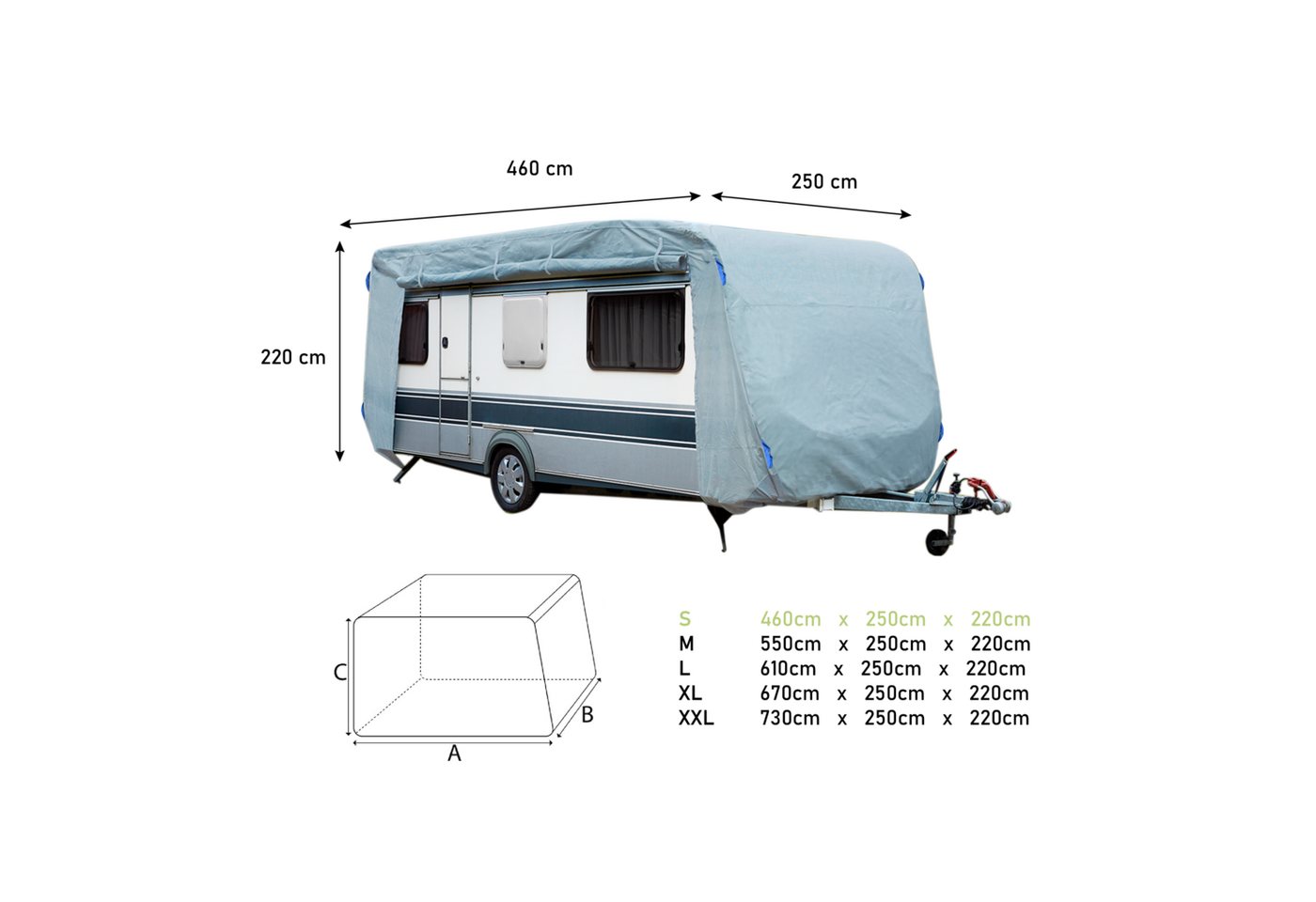 Green Yard Wohnwagenschutzhülle Wohnwagenschutzhülle Wohnwagen Abdeckplane CaravanCover S 460x250x220 (1 Stück, Inkl. Tragetasche), UV-beständig, schimmelresist – Bild 3 von 5
