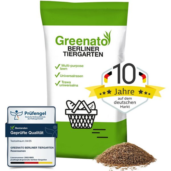Greenato Rasensamen Berliner Tiergarten - Grassamen schnellkeimend -, 1 kg, für Zierrasen, Schattenrasen oder Trockenrasen