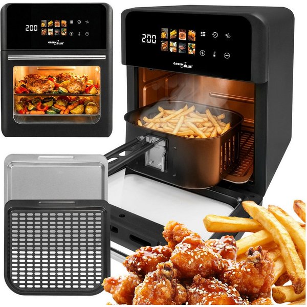 GreenBlue Heißluftfritteuse, 1800 W, Air Fryer ohne Öl, LED Touch, Timer, Sichtfenster, Zubehör