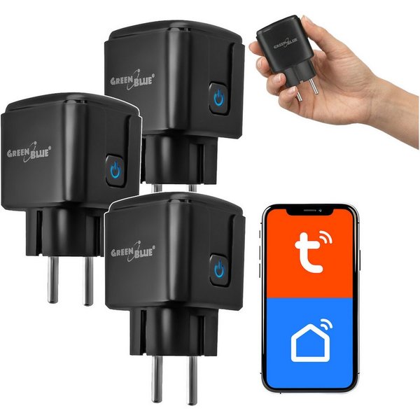GreenBlue Steckdose GB735 Tuya Smart-WLAN-Steckdose mit Programmierfunktion, 3-St., Android/iOS/Alexa/Google Home, Timer, Leistungsmesser