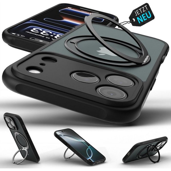 GreenHec Handyhülle Hülle iPhone 18 17 16 15 14 13 12 Pro Max Air 16e 17e MagSafe Magnet 7 Zoll, Ständer Magnetring Schwarzes Cover Schutzhülle Kameraschutz Han