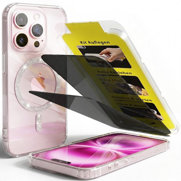 GreenHec Handyhülle Hülle iPhone 18 17 16 15 14 13 Pro Max Plus Glitzer Case Transparent 7 Zoll, Glänzend Magnetring, Transparent Hülle iPhone, GreenHec Clear C