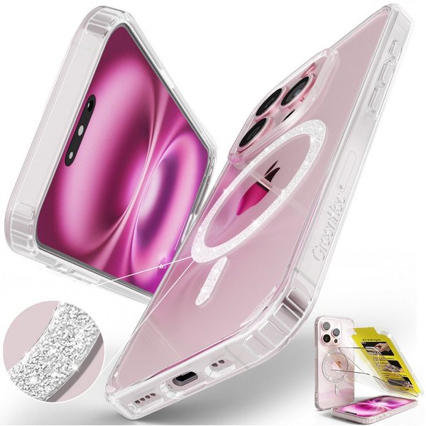 GreenHec Handyhülle Hülle iPhone 18 17 16 15 14 13 Pro Max Plus Glitzer Case Transparent 7 Zoll, Glänzend Magnetring, Transparent Hülle iPhone, GreenHec Clear C