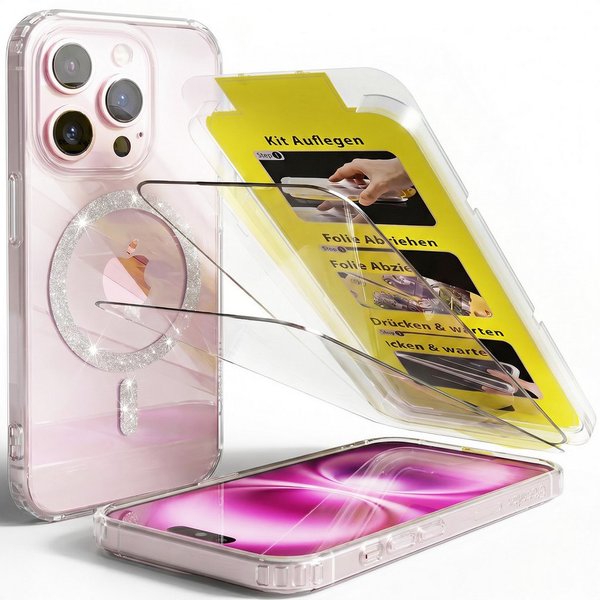 GreenHec Handyhülle Hülle iPhone 18 17 16 15 14 13 Pro Max Plus Glitzer Case Transparent 7 Zoll, Glänzend Magnetring, Transparent Hülle iPhone, GreenHec Clear C