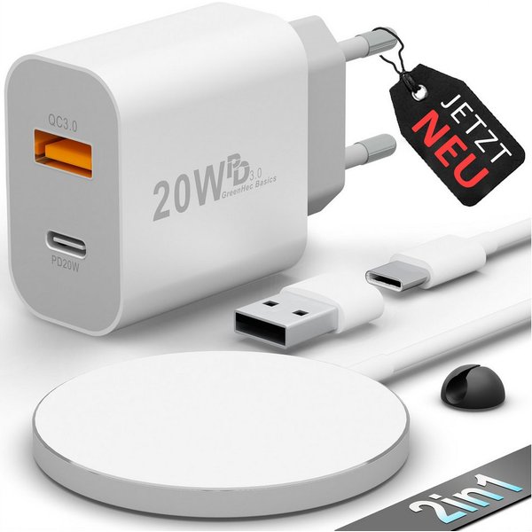GreenHec MagSafe + 20w Dual Charger Wireless Ladegerät Adapter Netzteil Schnelllade-Gerät (0,00 mA, Spar-Set, 20w Dual Charger + 15w MagSafe Ladegerät, für Appl
