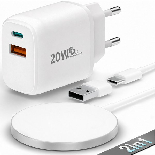 GreenHec MagSafe Ladegerät Wireless Charger Induktive Ladestation Kabellose 15w Wireless Charger (5,00 mA, Set, Magnetic MagPad + USB-A Adapter, iPhone 18 17 16