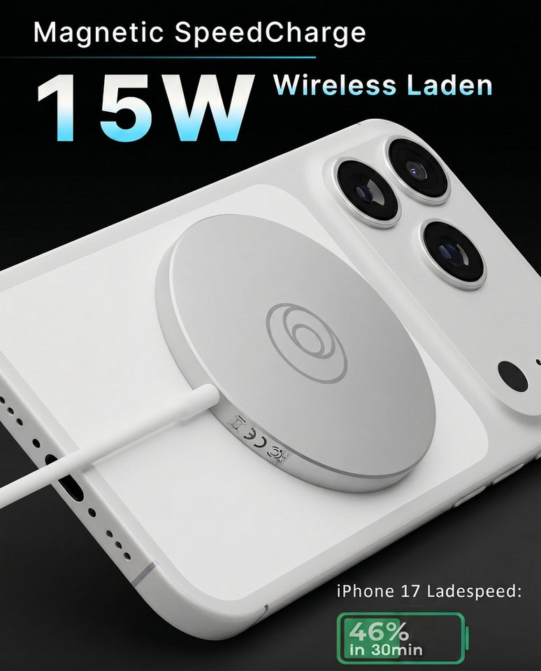 GreenHec MagSafe Ladegerät Wireless Charger Induktive Ladestation Kabellose 15w Wireless Charger (5,00 mA, Set, Magnetic MagPad + USB-A Adapter, iPhone 18 17 16 – Bild 2 von 5