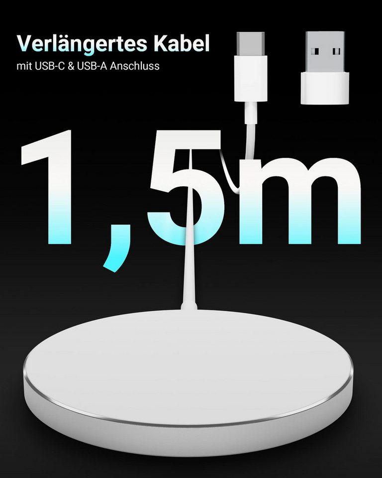 GreenHec MagSafe Ladegerät Wireless Charger Induktive Ladestation Kabellose 15w Wireless Charger (5,00 mA, Set, Magnetic MagPad + USB-A Adapter, iPhone 18 17 16 – Bild 4 von 5