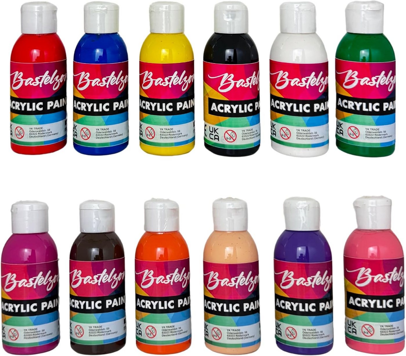 Greenpoint Acrylfarbe Acrylfarben Set 12x100 ml hochpigmentiert starke Deckkraft, 12 Farben je 100 ml, hochpigmentiert, starke Deckkraft, wasserbasiert – Bild 2 von 4