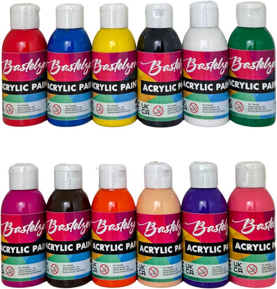 Greenpoint Acrylfarbe Acrylfarben Set 12x100 ml hochpigmentiert starke Deckkraft, 12 Farben je 100 ml, hochpigmentiert, starke Deckkraft, wasserbasiert – Bild 3 von 4