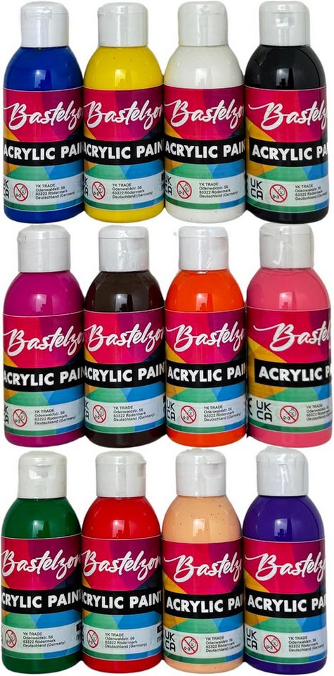 Greenpoint Acrylfarbe Acrylfarben Set 12x100 ml hochpigmentiert starke Deckkraft, 12 Farben je 100 ml, hochpigmentiert, starke Deckkraft, wasserbasiert – Bild 4 von 4