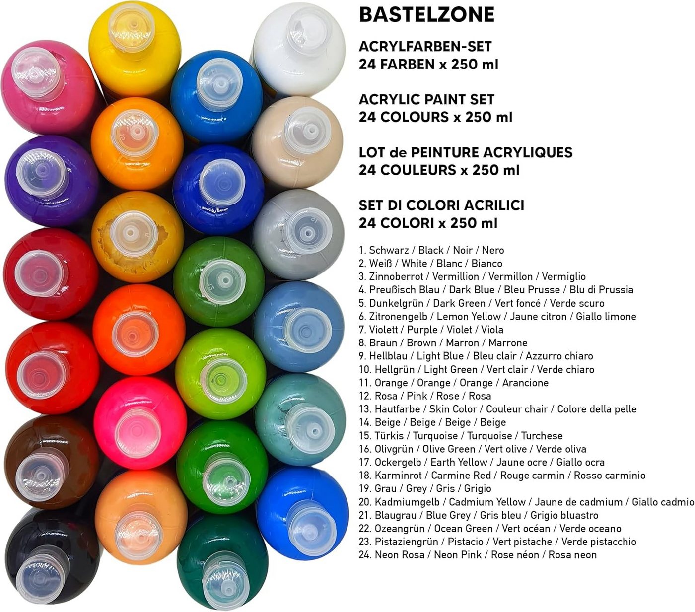 Greenpoint Acrylfarbe Acrylfarben Set 24x250 ml – Hochpigmentiert & Deckend, Matt – Bild 2 von 5