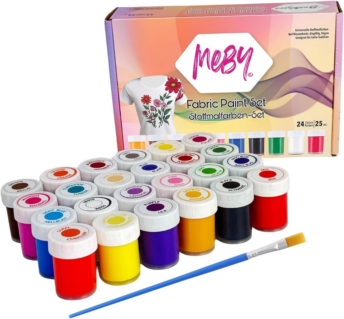 Greenpoint Textilfarbe Textilfarben Stoffmalfarben Stofffarben Set 24 Farben mit Pinsel, 24 Farben inkl. Pinsel, hochpigmentiert, wasserbasiert, waschfest – Bild 3 von 5
