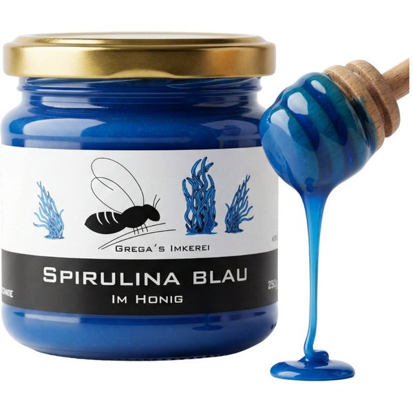 Grega´s Imkerei Honig Blauer Spirulina Blau im Honig, 1 x 250 g, (Honig & mehr direkt vom Imker), Cremige Honigspezialität mit nur zwei natürlichen Zutaten