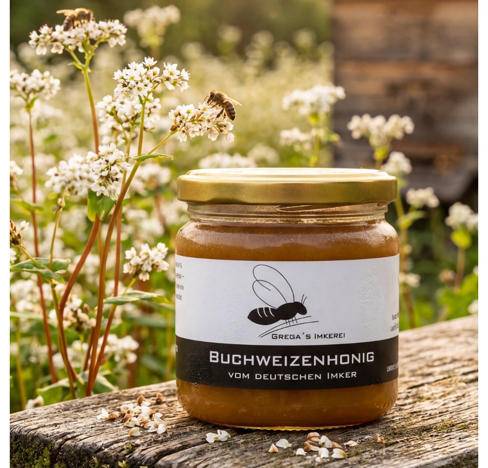 Grega´s Imkerei Honig Buchweizenhonig, 1 x 250 g, (kräftig & herb, Dunkler Charakterhonig cremig), aus Deutschland direkt vom Imker – Bild 3 von 5