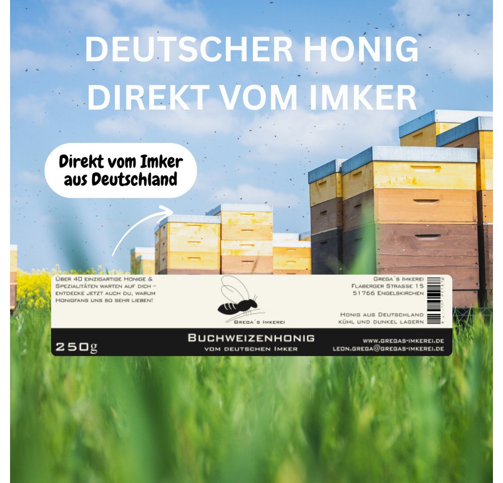 Grega´s Imkerei Honig Buchweizenhonig, 1 x 250 g, (kräftig & herb, Dunkler Charakterhonig cremig), aus Deutschland direkt vom Imker – Bild 4 von 5