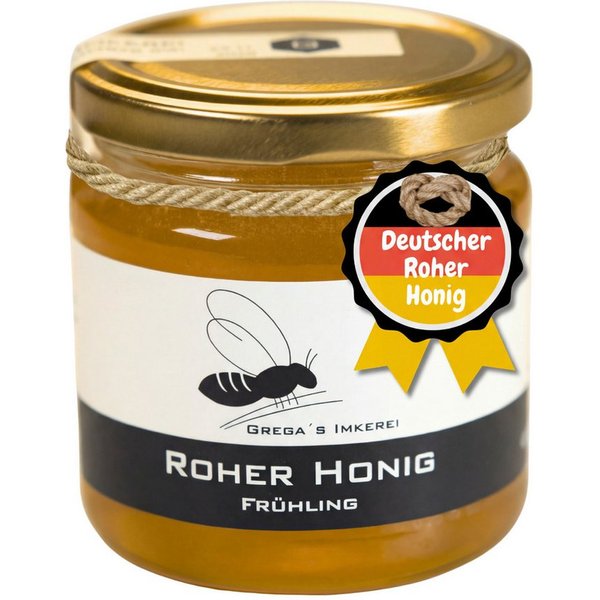 Grega´s Imkerei Honig Deutscher Roher Honig, 1 x 250 g, (Frisch Ernte 2026 flüßig abgefüllt), Roh Honig flüßig abgefüllt - kristallisiert mit der Zeit im Glas