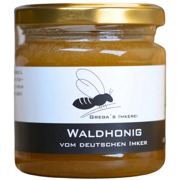 Grega´s Imkerei Honig Waldhonig 250g aus Deutschland, 1 x 250 g, (würzig, natürlich & echt handgemacht, Direkt vom Imker), flüßiger deutscher Waldhonig, echter 