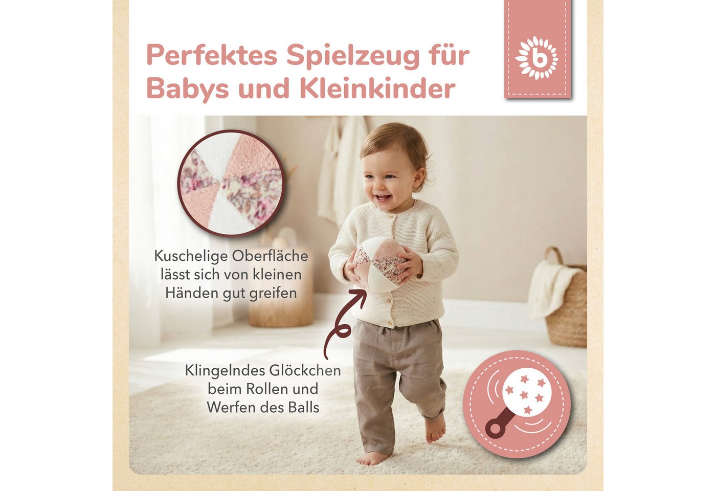 BIECO Greifspielzeug Bieco Softball mit Rassel, Ella, Ø 10 cm – Bild 3 von 5