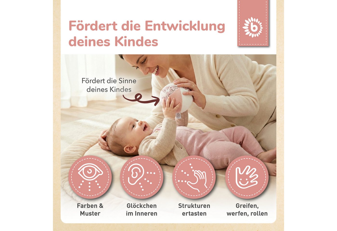 BIECO Greifspielzeug Bieco Softball mit Rassel, Ella, Ø 10 cm – Bild 4 von 5