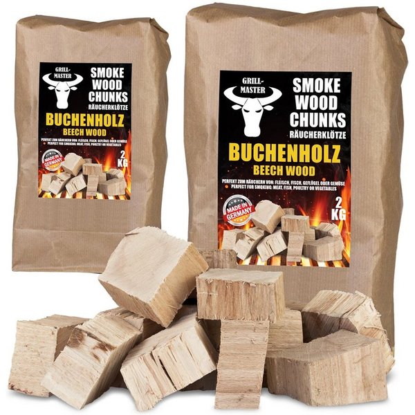 Grillmaster Räucherspäne Räucherklötze 4kg Buche Chunks Räuchern Smoken BBQ Grill Feuer, 4 kg