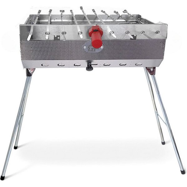 Grillpeter Holzkohlegrill Mangal Set Taschkent Schaschlikgrill mit 9er Drehspieß Spieße Motor