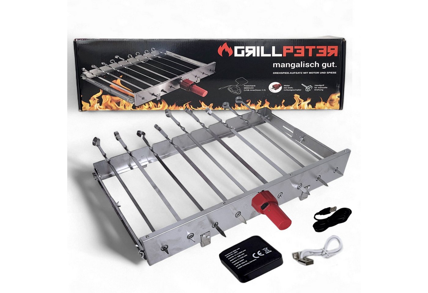 Grillpeter Holzkohlegrill Mangal Set Taschkent Schaschlikgrill mit 9er Drehspieß Spieße Motor – Bild 3 von 5