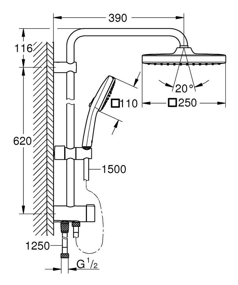 Grohe Duschsystem Vitalio Comfort 250 Flex Duschsystem, schwarz (266982431) – Bild 2 von 5