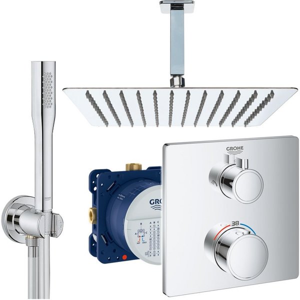 Grohe und Jowi Duscharmatur Duschsystem Unterputz Grohtherm Thermostat, Deckenanschluss (Unterputz-Duschsystem, inkl. Grohe Rapido SmartBox, Unterputz-Einbaukör