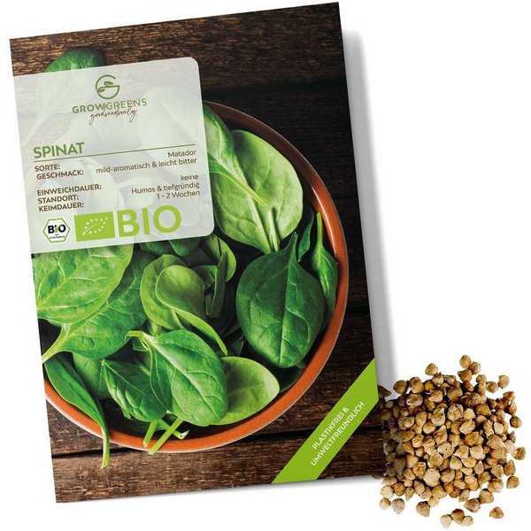 Growgreens Gemüsesamen BIO Spinat Samen (Matador) - Spinat Saatgut aus bio. Anbau (150 Korn), Gemüse