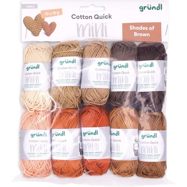 Gründl Cotton Quick Mini Shades Häkelgarn Set 10 x 15 g Häkelwolle, (Amigurumi Garn, Wollset Baumwollgarn), reine Baumwolle Nadelstärke 3-4mm