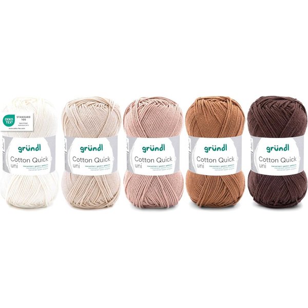 Gründl Cotton Quick uni - Wolle zum Häkeln und Stricken, 5 er Set Häkelwolle, 100% Baumwolle