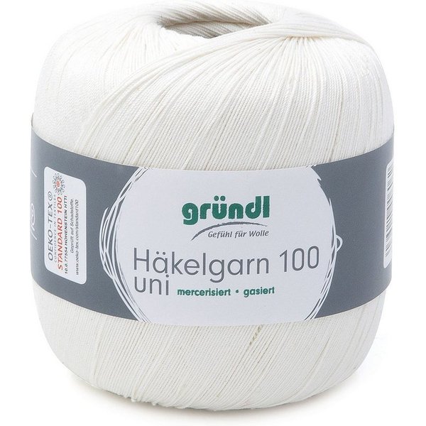 Gründl Häkelgarn 100, Baumwolle dünn zum Häkeln Handarbeiten DIY, 100g Häkelwolle, 566,00 m (Baumwollgarn, Filethäkelgarn), 60° waschbar