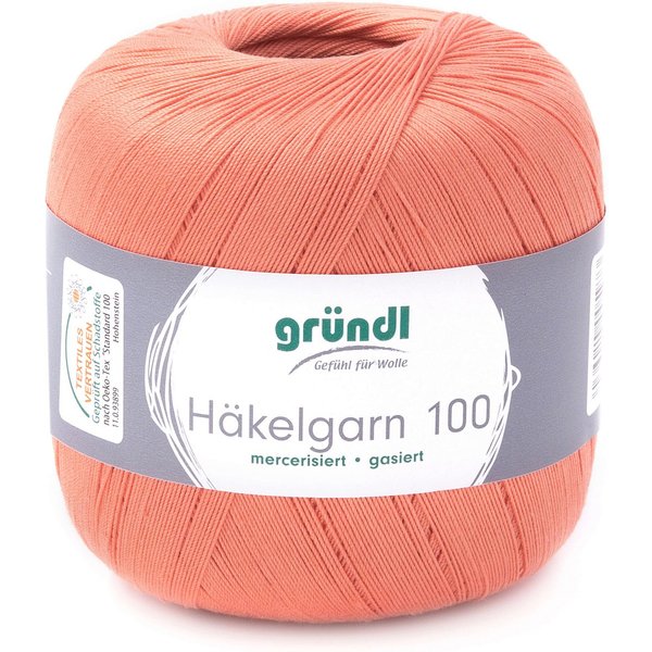 Gründl Häkelgarn 100, Baumwolle dünn zum Häkeln Handarbeiten DIY, 100g Häkelwolle, 566,00 m (Baumwollgarn, Filethäkelgarn), 60° waschbar